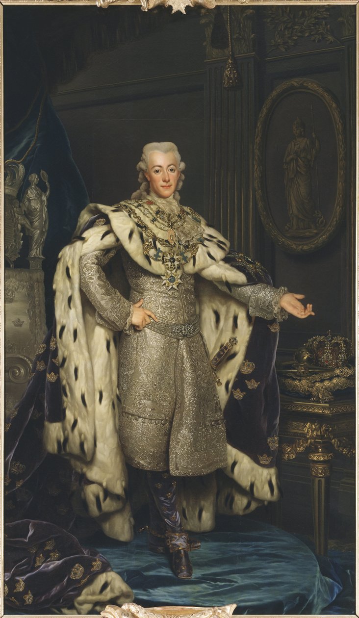 Gustave III de Suede - Porträtt av kung Gustav III av Sverige (1746-1792), av Roslin, Alexander (1718-1793). Olja på duk av Alexander Roslin