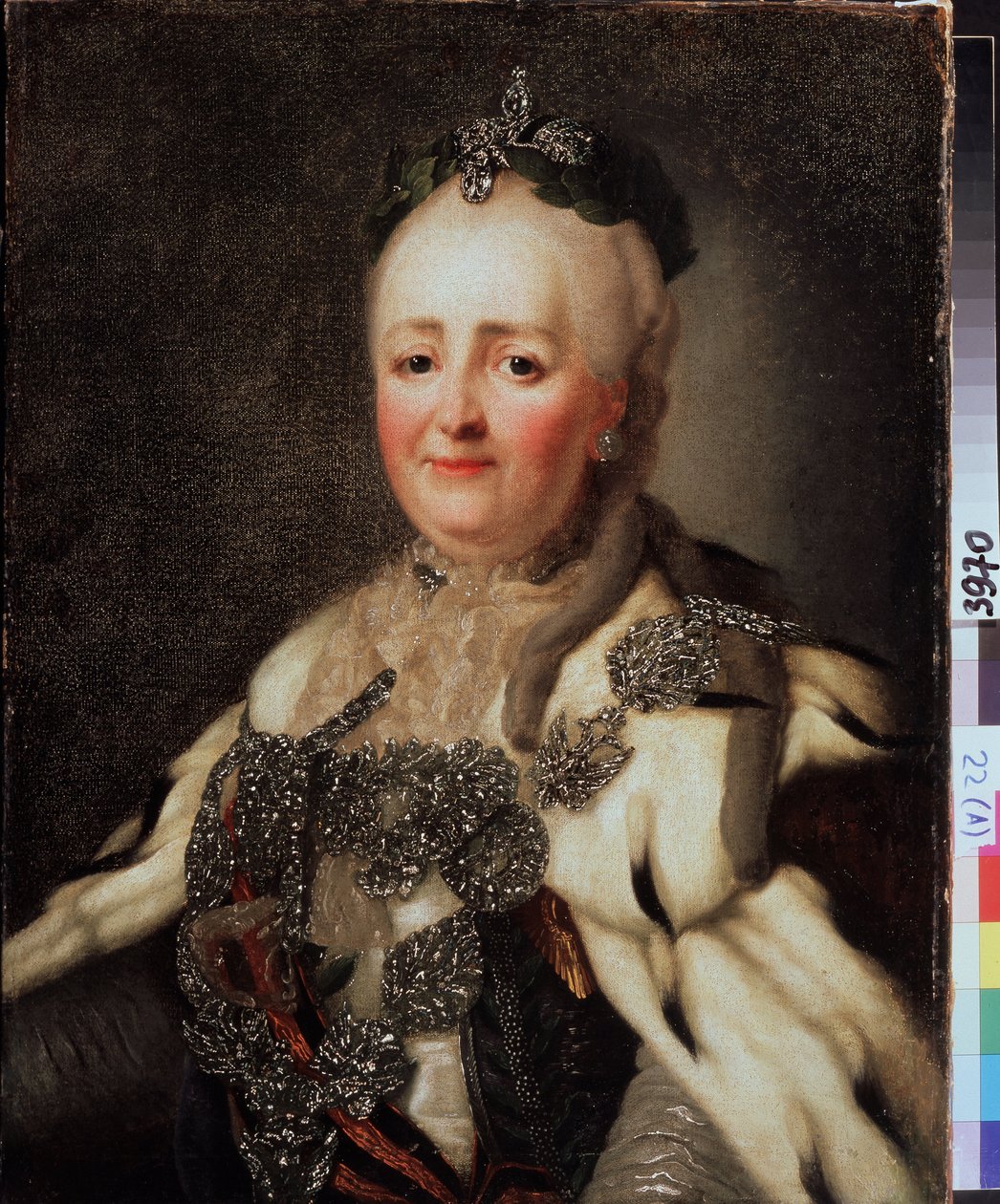 ""Porträtt av Katarina II (caterina II) (1729-1796), kejsarinna av Ryssland"" Målning av Alexandre Roslin (1718-1795). State Regional I. Pozhalostin Art Museum, Ryasan. av Alexander Roslin