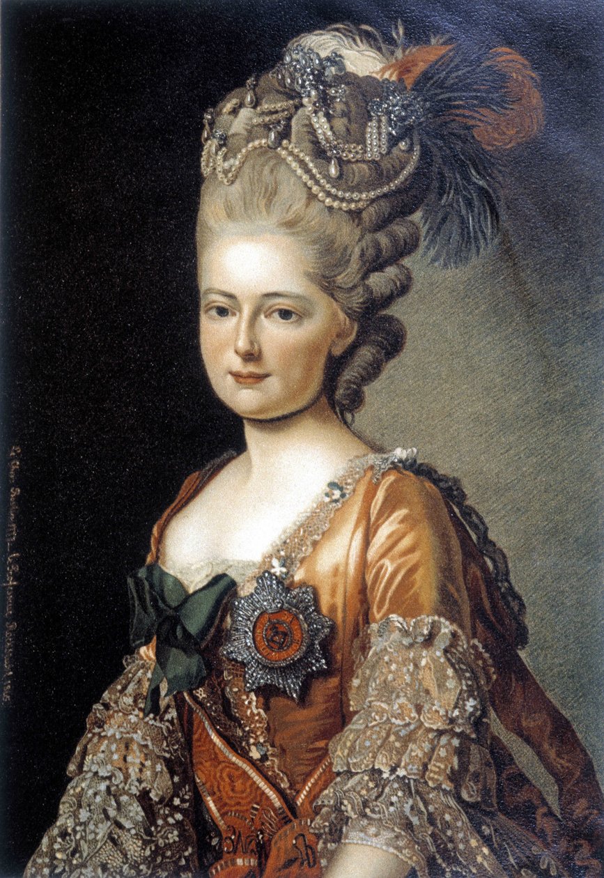 Porträtt av den stora ryska hertiginnan Mary Feodorovna gjort 1777 av den svenske målaren Alexander Roslin (1718 - 1793). av Alexander Roslin