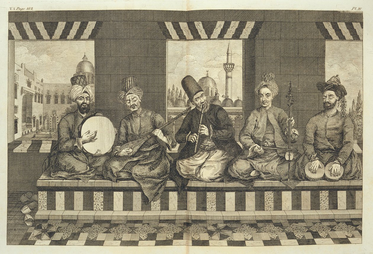 Syriska musiker, tallrik 4 från "Natural History of Aleppo", pub. av Patrick Russell, 1794 av Alexander Russell