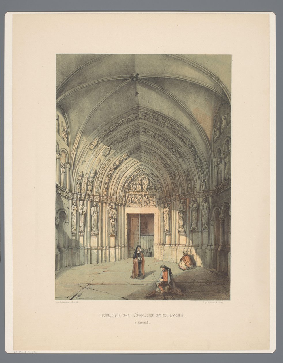 Bergportaal van Sint-Servaasbasiliek te Maastricht Veranda till St Servais-kyrkan, i Maestricht (titel på objekt) Forntida arkitekturmonument från det elfte århundradet till det trettonde århundradet i Limburg (serietitel) av Alexander Schaepkens