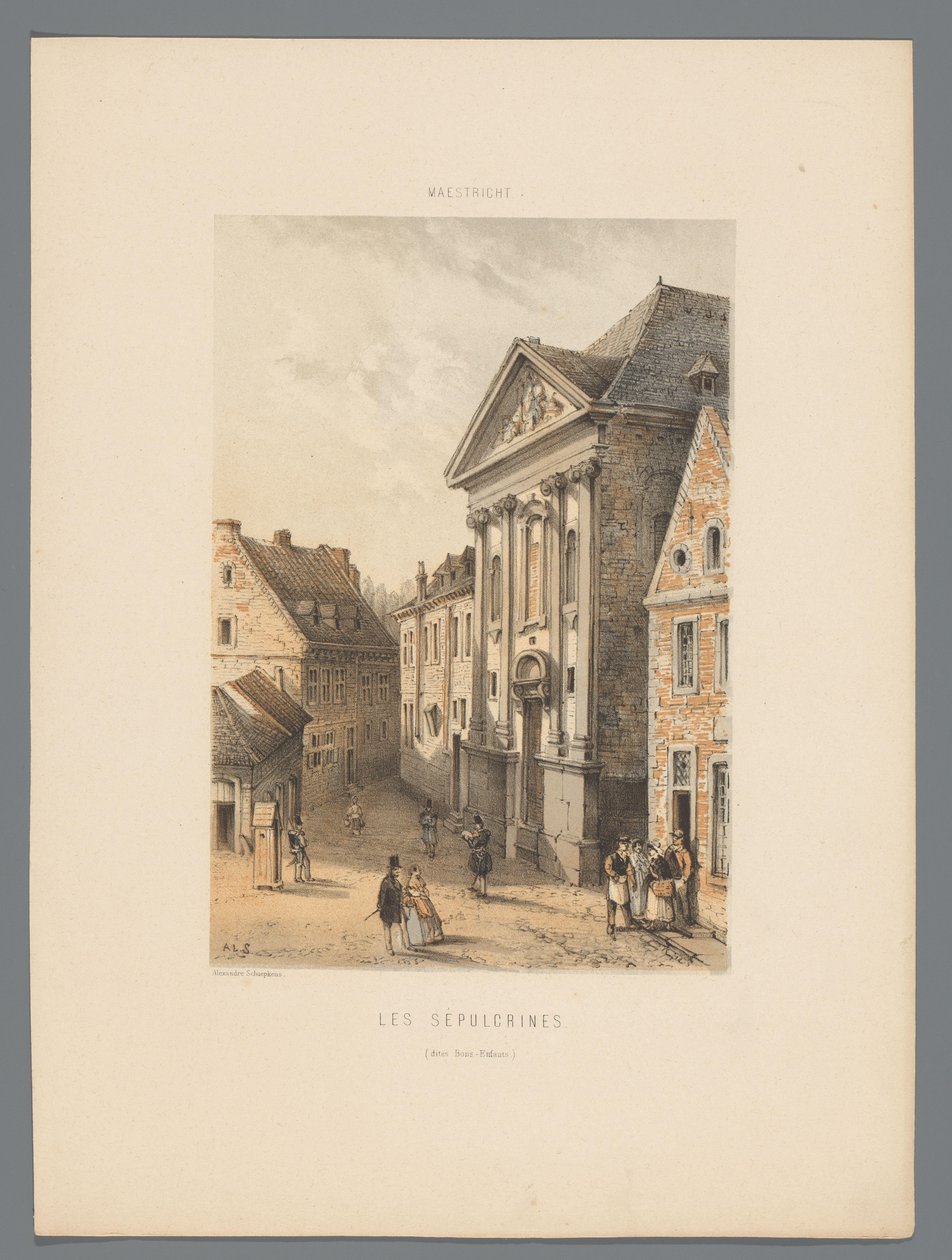 Bonnefantenklooster te Maastricht Gravarna (kända som Bons-Enfants) (titel på objekt) Monuments of Maestricht (serietitel) av Alexander Schaepkens