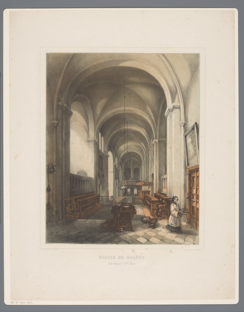 Interiör av Rolduc Abbey Church Église de Rolduc, Style Roman XIIme Siècle (titel på objekt) Rolduc et ses environs (serietitel) av Alexander Schaepkens