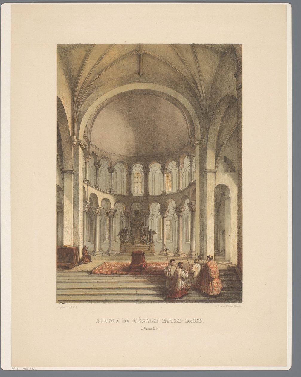 Interiör från Onze-Lieve-Vrouwe-Basiliek te Maastricht Notre-Dame-kyrkans kör i Maestricht (titel på objekt) Forntida arkitekturmonument från det elfte århundradet till det trettonde århundradet i Limburg (serietitel) av Alexander Schaepkens