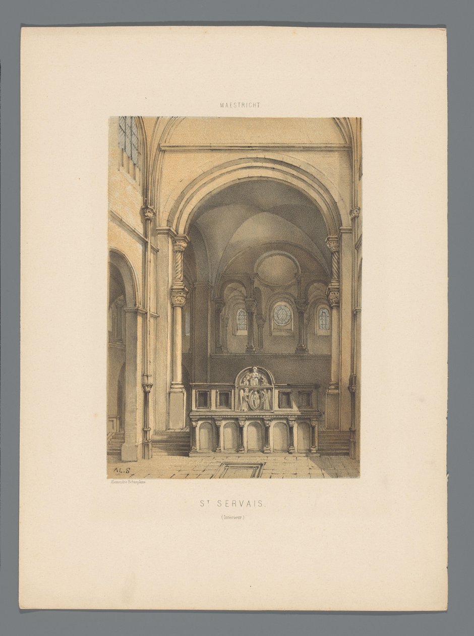 Interiör av Sint-Servaas basilikan i Maastricht St. Servais (Intérieur) (titel på objekt) Monuments de Maastricht (serietitel) av Alexander Schaepkens