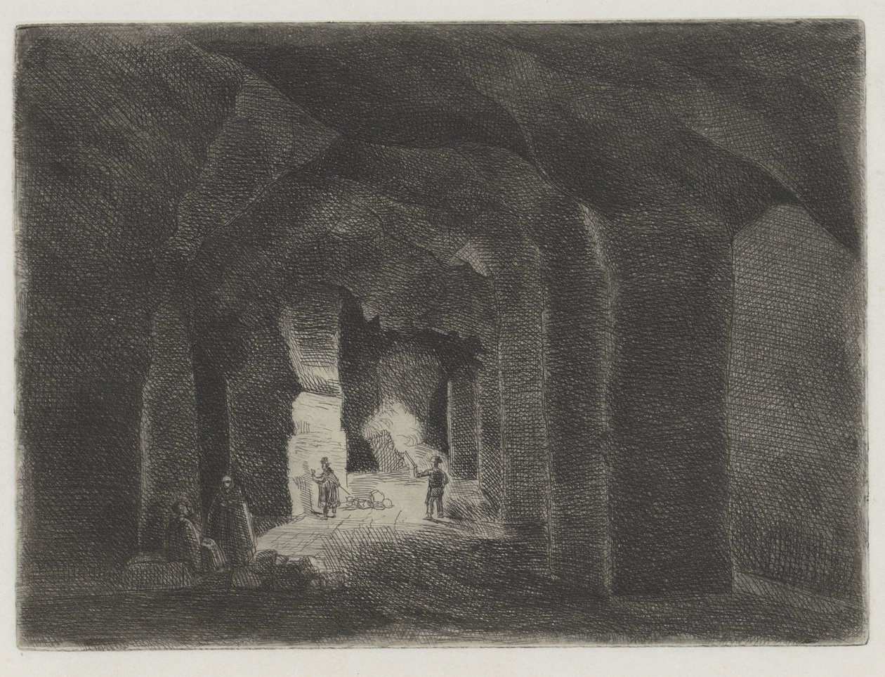 Underjordiskt tunnelsystem i Sint Pietersberg i Maastricht Pres de la Meuse, 11 Eaux-Fortes (serietitel) av Alexander Schaepkens