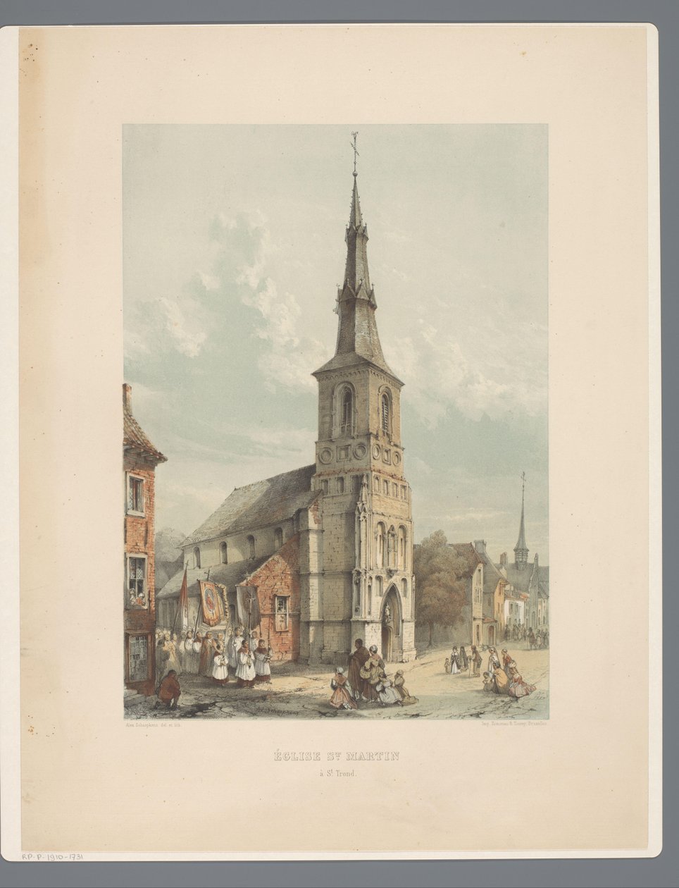 Sint-Maartenkerk och Sint-Truiden St Martins kyrka i St Trond (titel på objekt) Forntida arkitekturmonument från det elfte århundradet till det trettonde århundradet i Limburgs (serietitel) av Alexander Schaepkens