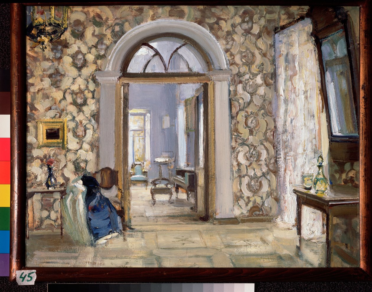 Mottagningsrummet på Obninskys herrgård Belkino - Verk av Alexander Valentinovich Sredin (Sredine) (1872-1934), olja på kartong - rysk konst, sent 1800-tidigt 1900-tal, modernism - stat av Alexander Sredin