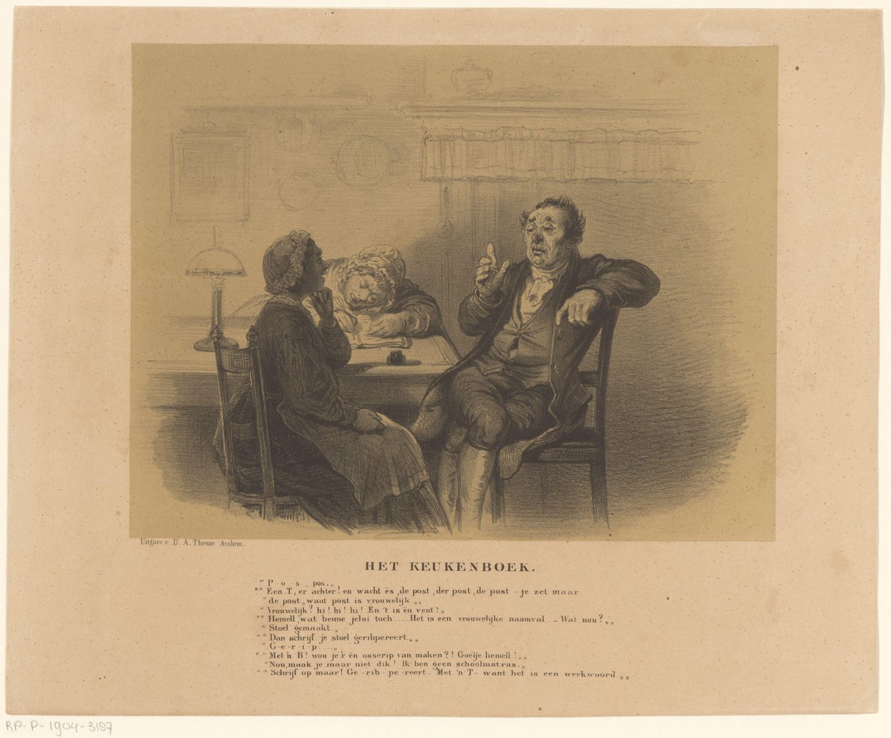 Man och kvinnor vid bordet Köksboken (titel på objekt) av Alexander Ver Huell
