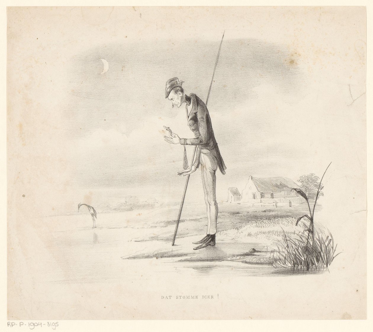 Fisherman ser besviken på sin fångst Det där dumma djuret! (titel på objekt) av Alexander Ver Huell