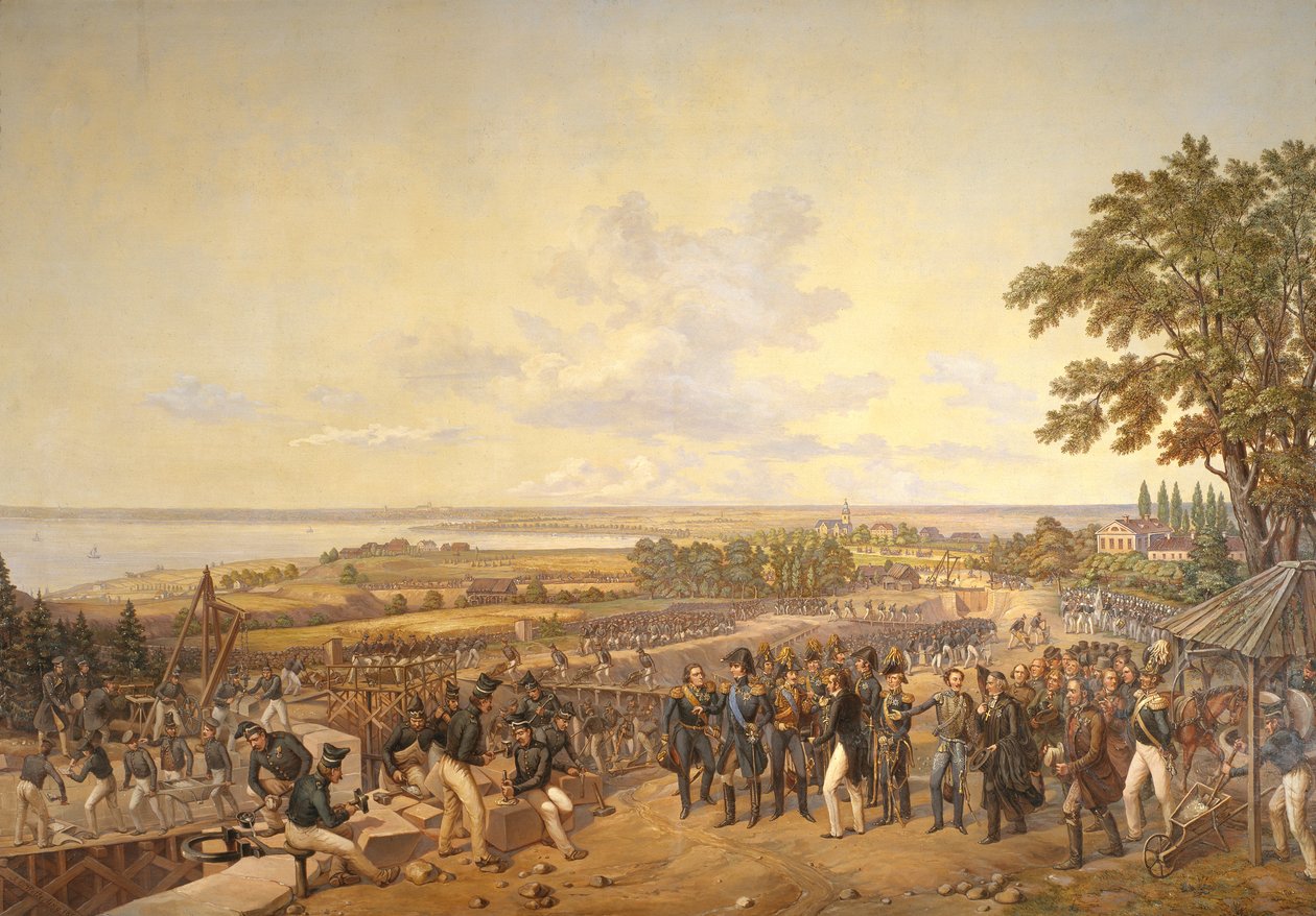 Kung Carl XIV Johan (1763-1844) av Sverige på besök i kanalslussarna vid Berg 1819, 1856 av Alexander Wetterling