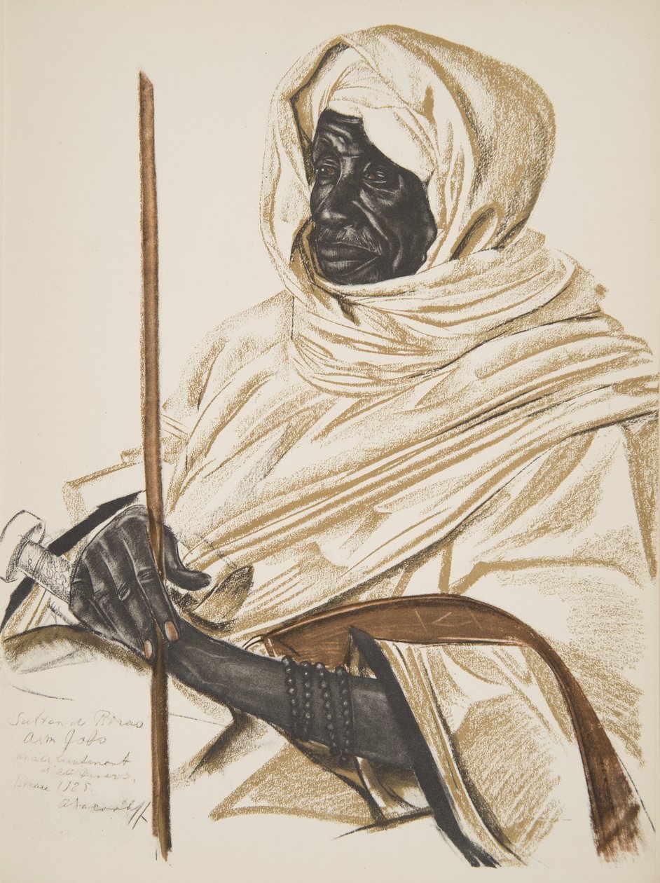 Sikta Gabo, Sultan de Birao, från Drawings and Paintings of Africa, avrättad under Citroen Center Africa-expeditionen, andra Haardt Audouin-Dubreuil-uppdraget, pub. Paris, 1927 av Alexander Yakovlev