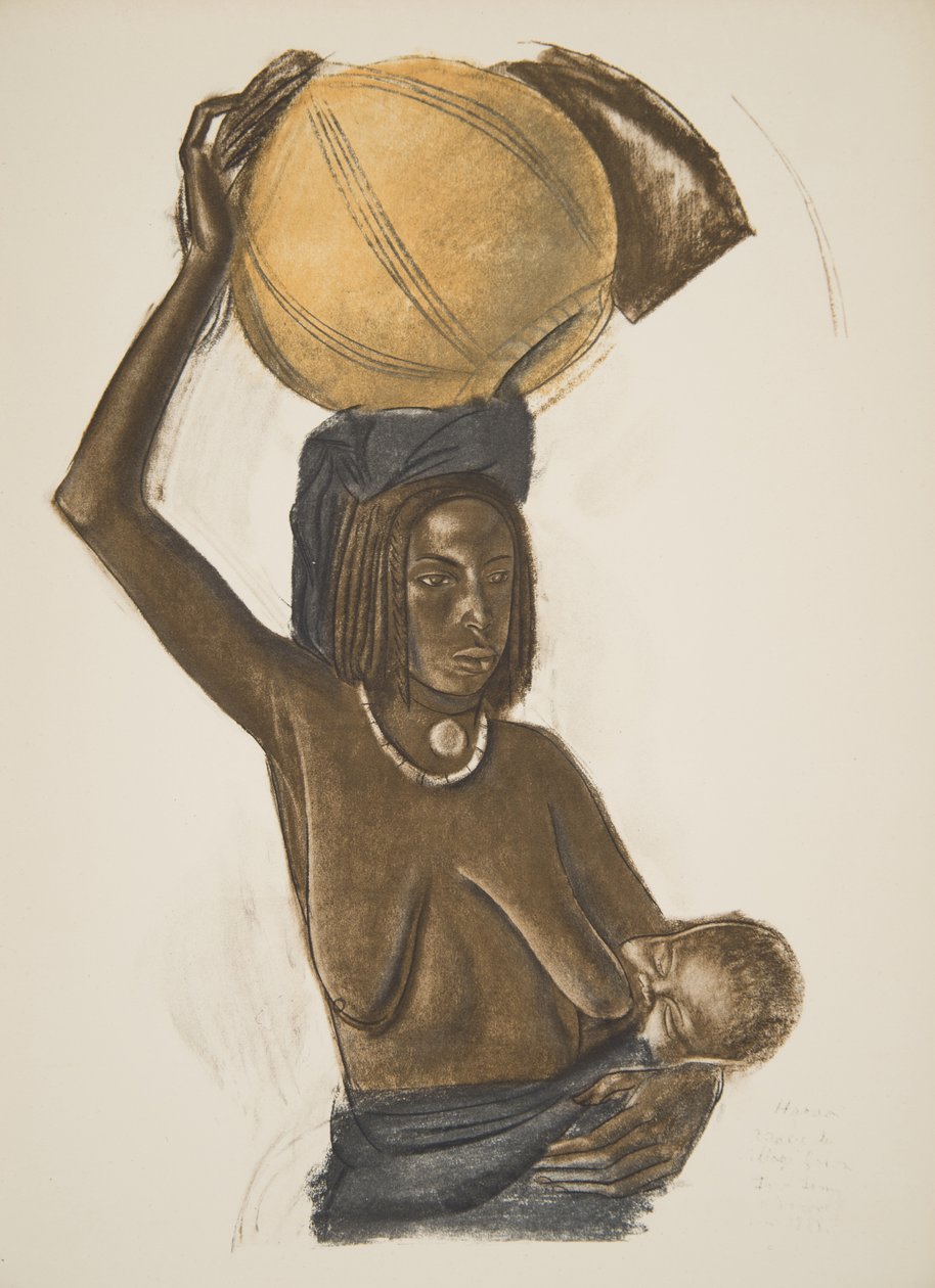 Arabisk kvinna Ouled Gopo med sitt barn (Fort Lamy), från Drawings and Paintings of Africa, avrättad under Citroen Center Africa-expeditionen, andra Haardt Audouin-Dubreuil-uppdraget, pub. Paris, 1 av Alexander Yakovlev