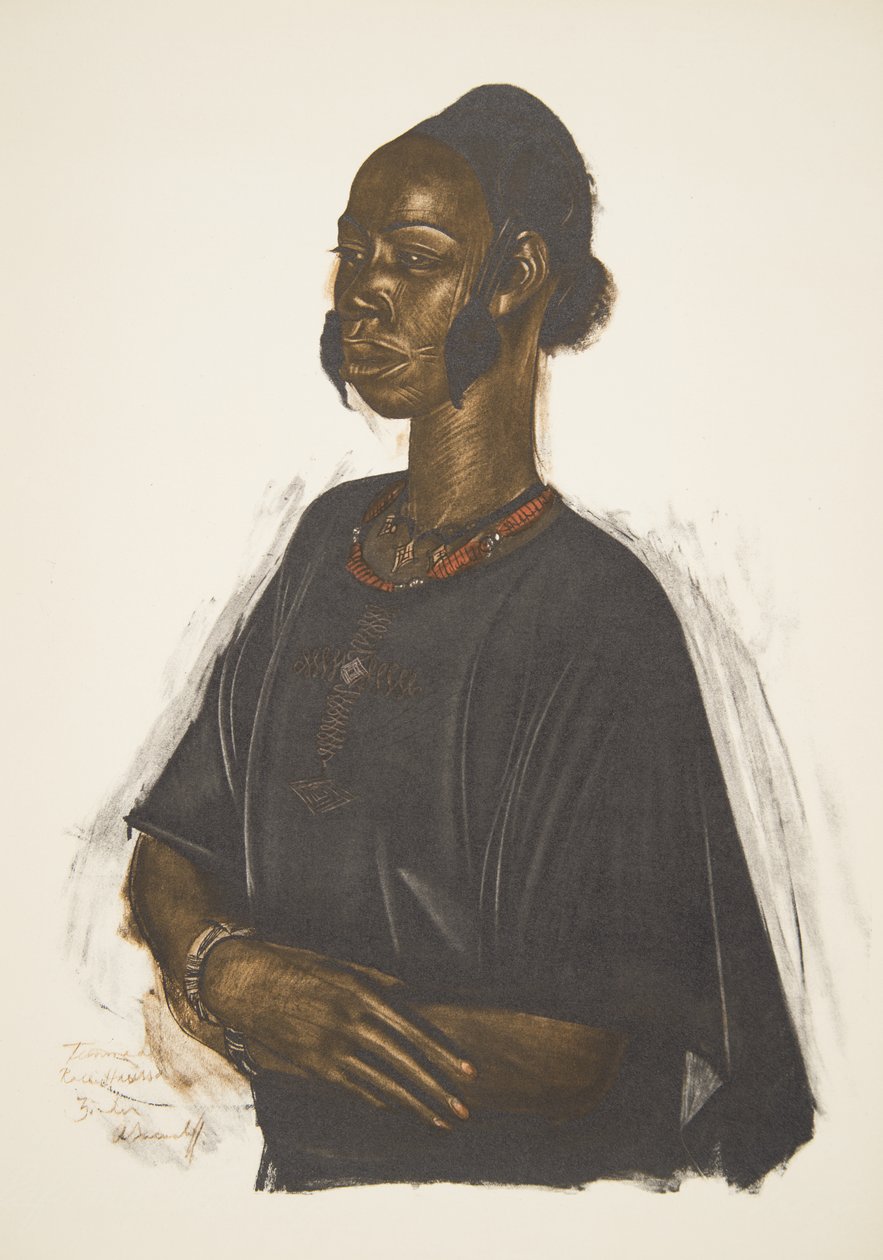 Hausa Woman (Zinder), från Drawings and Paintings of Africa, avrättad under Citroen Center Africa-expeditionen, andra Haardt Audouin-Dubreuil-uppdraget, pub. Paris, 1927 av Alexander Yakovlev