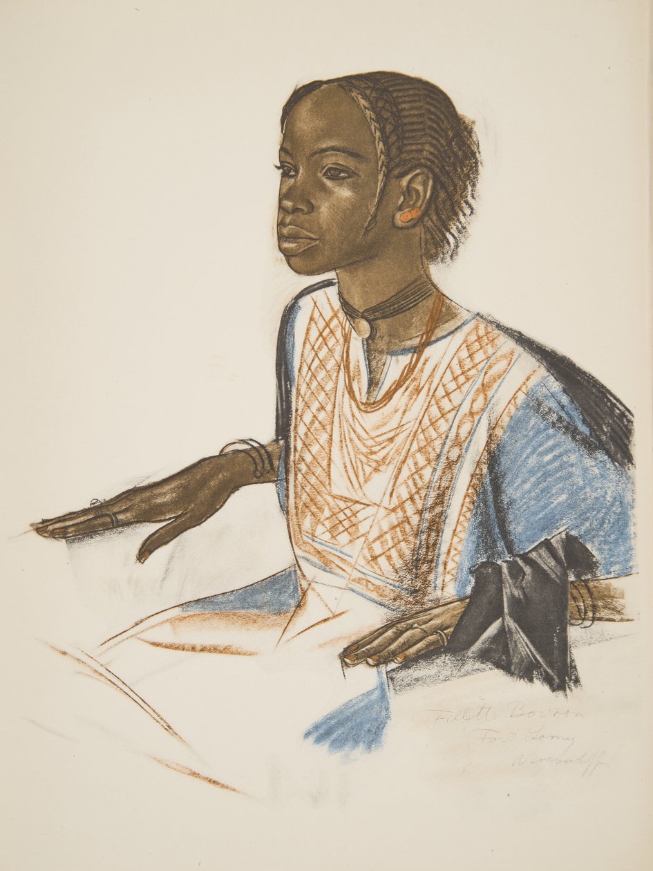 Fillette Bornou (Fort Lamy), från Drawings and Paintings of Africa, avrättad under Citroen Center Africa-expeditionen, andra Haardt Audouin-Dubreuil-uppdraget, pub. Paris, 1927 av Alexander Yakovlev