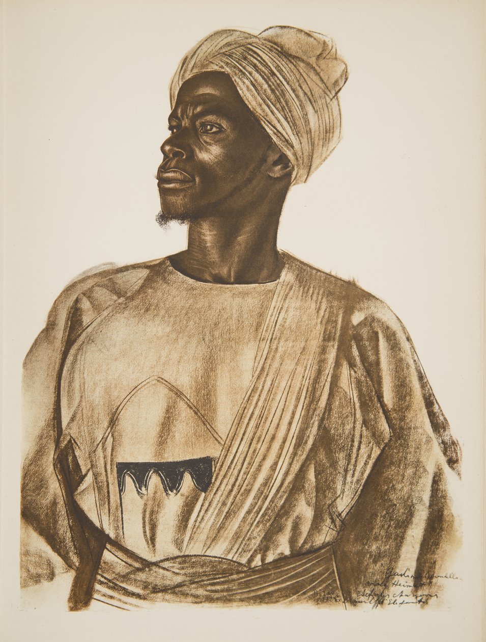 Gadem, elefantjägare (Birao), från Drawings and Paintings of Africa, avrättad under Citroen Center Africa-expeditionen, andra Haardt Audouin-Dubreuil-uppdraget, pub. Paris, 1927 (färg upplyst av Alexander Yakovlev