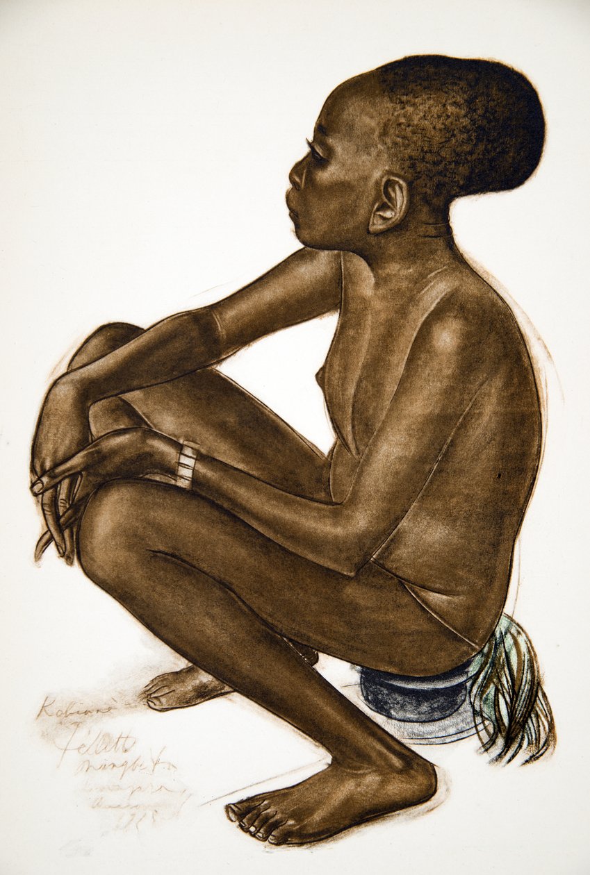 Kotiane, Mangbetou-flicka (Niangara) (Haut Ouelle), från Drawings and Paintings of Africa, avrättad under Citroen Center Africa-expeditionen, andra Haardt Audouin-Dubreuil-uppdraget, pub. Paris, av Alexander Yakovlev