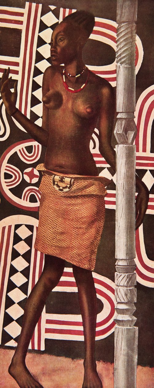 Molende, la Mangbetou, från Drawings and Paintings of Africa, utförd under Citroen Center Africa-expeditionen, andra Haardt Audouin-Dubreuil-uppdraget, pub. Paris, 1927 av Alexander Yakovlev