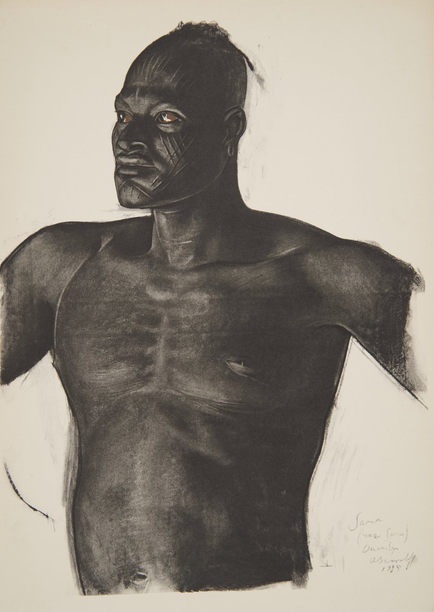 Sara the Tracker (Bahr Ouandja), från Drawings and Paintings of Africa, avrättad under Citroen Center Africa-expeditionen, andra Haardt Audouin-Dubreuil-uppdraget, pub. Paris, 1927 av Alexander Yakovlev