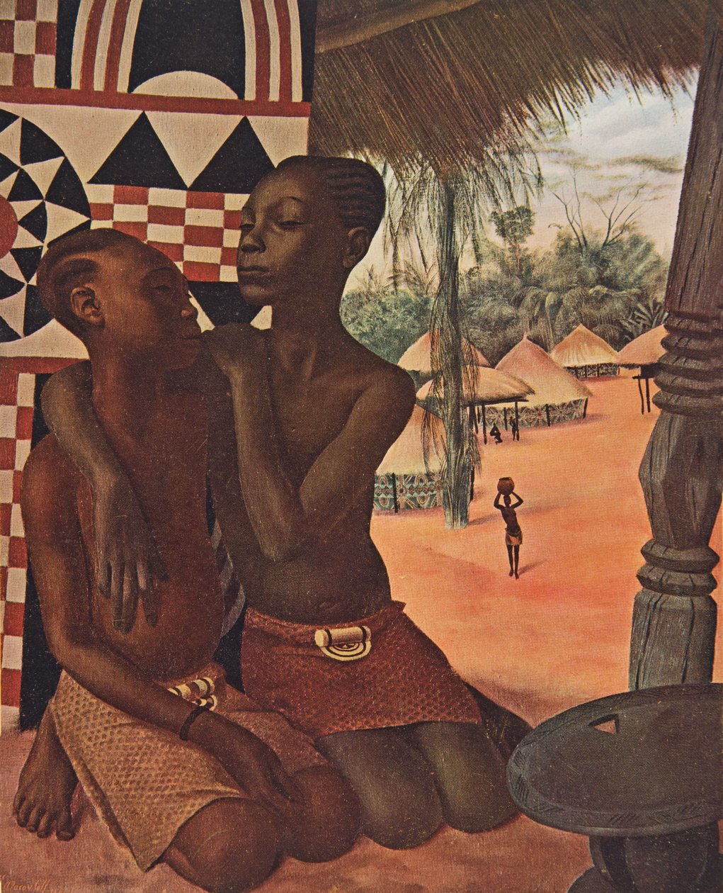 Titi och Naranghe, döttrar till chefen Eki Bondo (Haut Ouelle) (den ena av en Mangbetou-mamma, den andra till en Matchaga-mamma), från Drawings and Paintings of Africa, avrättad under Citroen Center Afr-expeditionen av Alexander Yakovlev