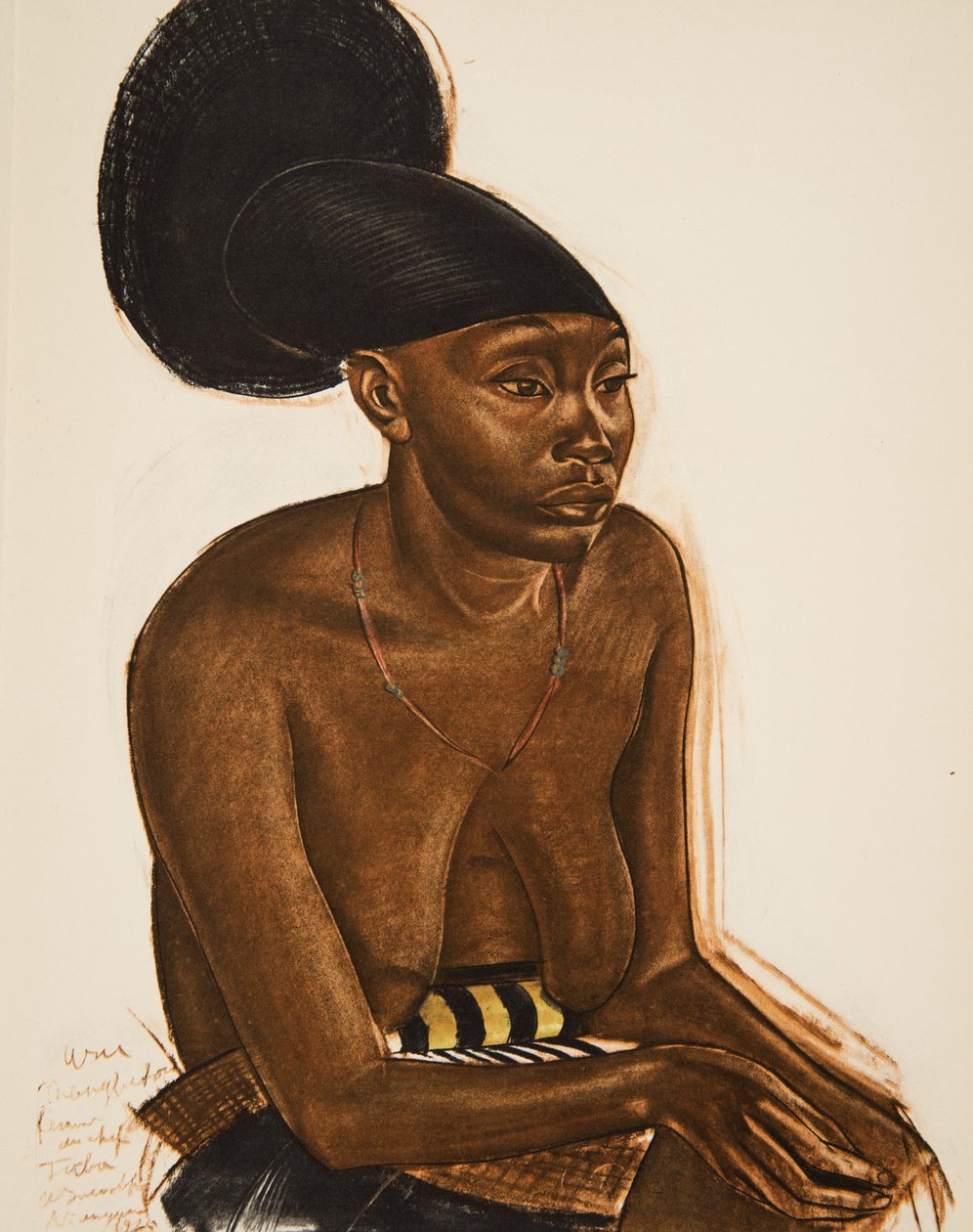 Uru, la Mangbeou (Niangara) Haut Ouelle, från Drawings and Paintings of Africa, utförd under Citroen Center Africa-expeditionen, andra Haardt Audouin-Dubreuil-uppdraget, pub. Paris, 1927 (färg av Alexander Yakovlev