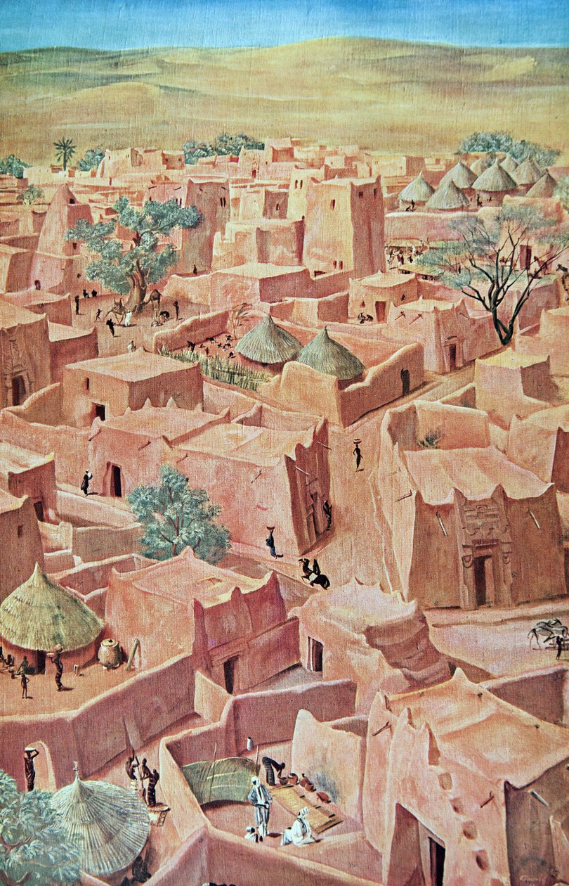 Zinder, från Drawings and Paintings of Africa, avrättad under Citroen Center Africa-expeditionen, andra Haardt Audouin-Dubreuil-uppdraget, pub. Paris, 1927 av Alexander Yakovlev