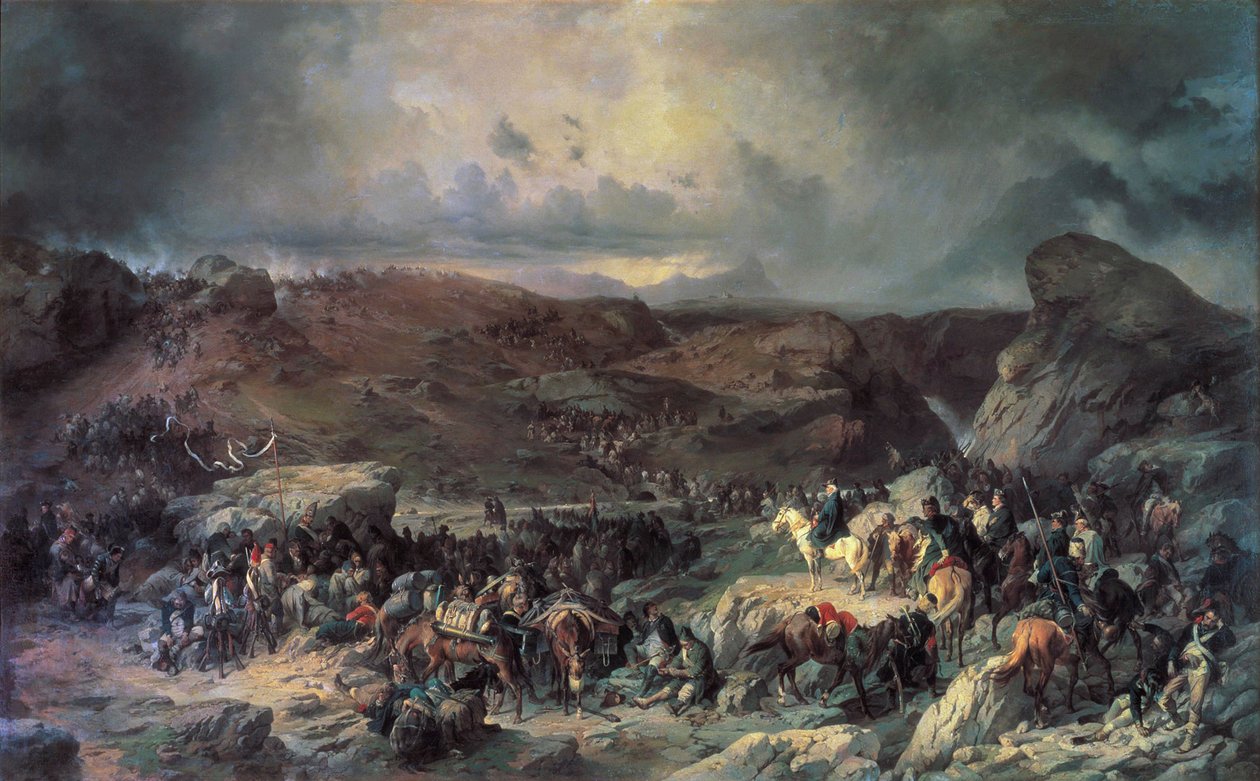 Armé av Alexander Suvorov som korsar St Gotthard-passet, september 1799 1800-talet. av Alexander von Kotzebue