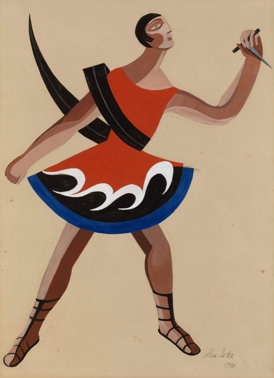 Kostymdesign för pjäsen The Phoenician Women av Euripides, 1948 av Alexandra Alexandrowna Exter