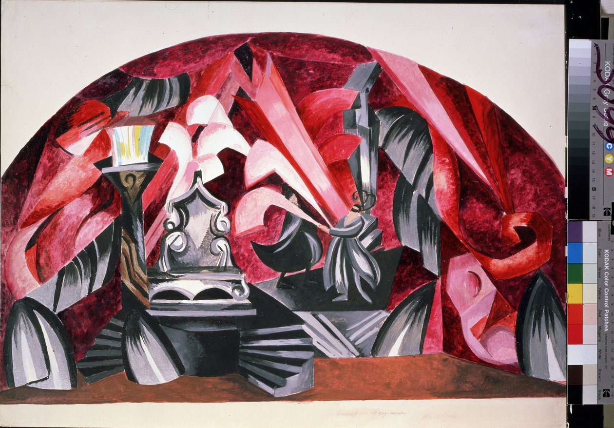 Dekorpreparatoire för stycket ""Romeo et Juliette"" av William Shakespeare (1564-1616) (Scenografi för pjäsen Romeo och Juliette av William Shakespeare) - Oeuvre de Alexandra Alexandrovna Exter (1882-1949), gouache på kartong av Alexandra Alexandrowna Exter