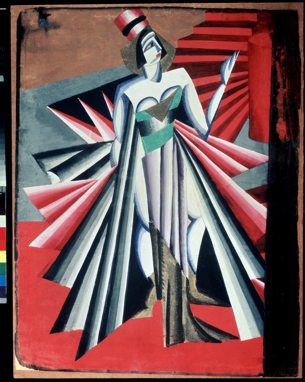 ""Character from Herodia"" Kostym för karaktärer från pjäsen ""Salome"" av Oscar Wilde. Gouache av Alexandra Alexandrovna Exter (1882-1949) 1917 State Central A. Bakhrushin Theatre Museum, Moskva, Ryssland av Alexandra Alexandrowna Exter