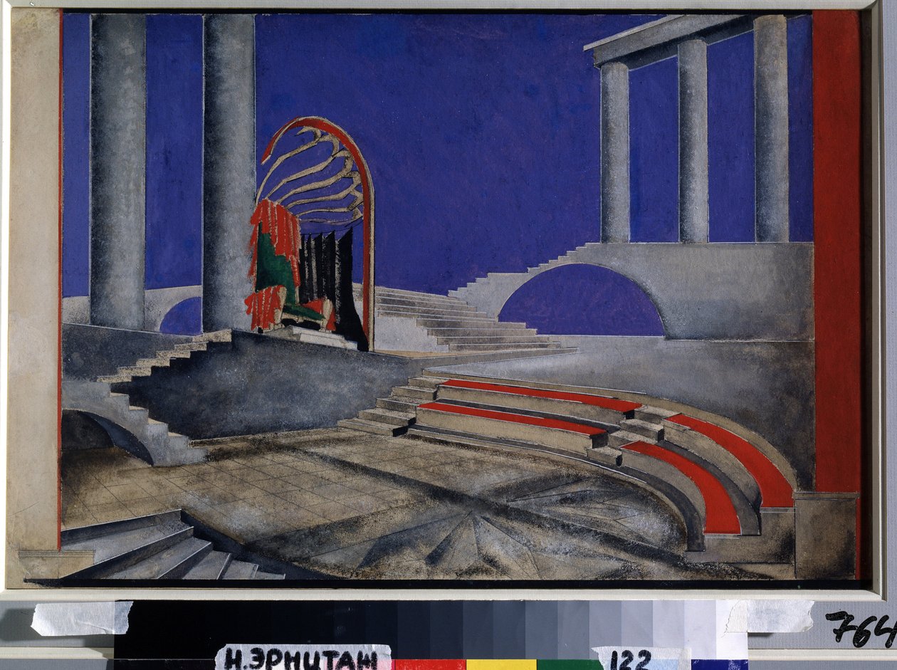 Scendesignrecension för Edition Decors de Theatre. Verk av Alexandra Alexandrovna Exter (1882-1949), akvarell och gouache på papper, mitten av 1920. Rysk scenografisk konst, 1900-talet. Co av Alexandra Alexandrowna Exter