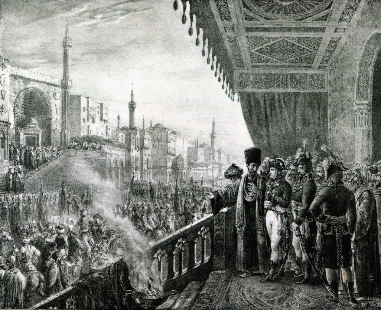 Napoleon Bonaparte (1769-1821) Faamanatuina le Aso Fanau o le Perofeta o Mohammed i Cairo, i le taimi o lana Taupulega a Aikupito, 1799 swed av Alexandre Marie Colin