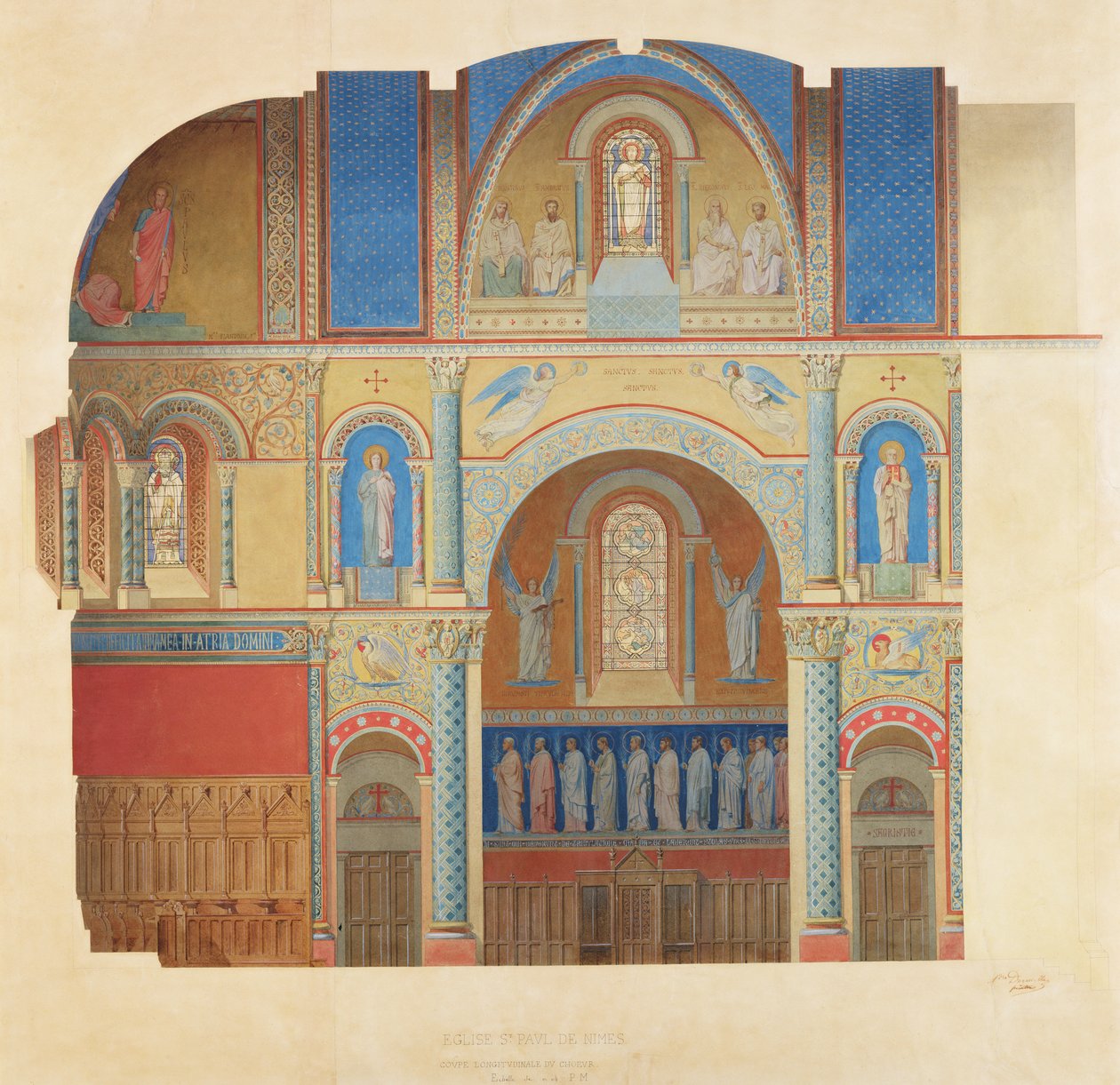 Saint-Paul Church, Nimes, längsgående sektion av kören av Alexandre Dominique Denuelle