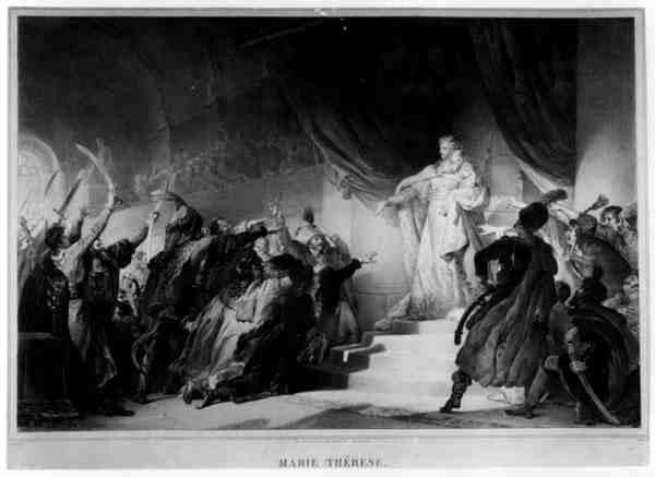 Maria Theresia (1717-80) presenterar sin son för ungrarna, graverad av Theophile, tryckt av Lemercier av Alexandre Evariste after Fragonard