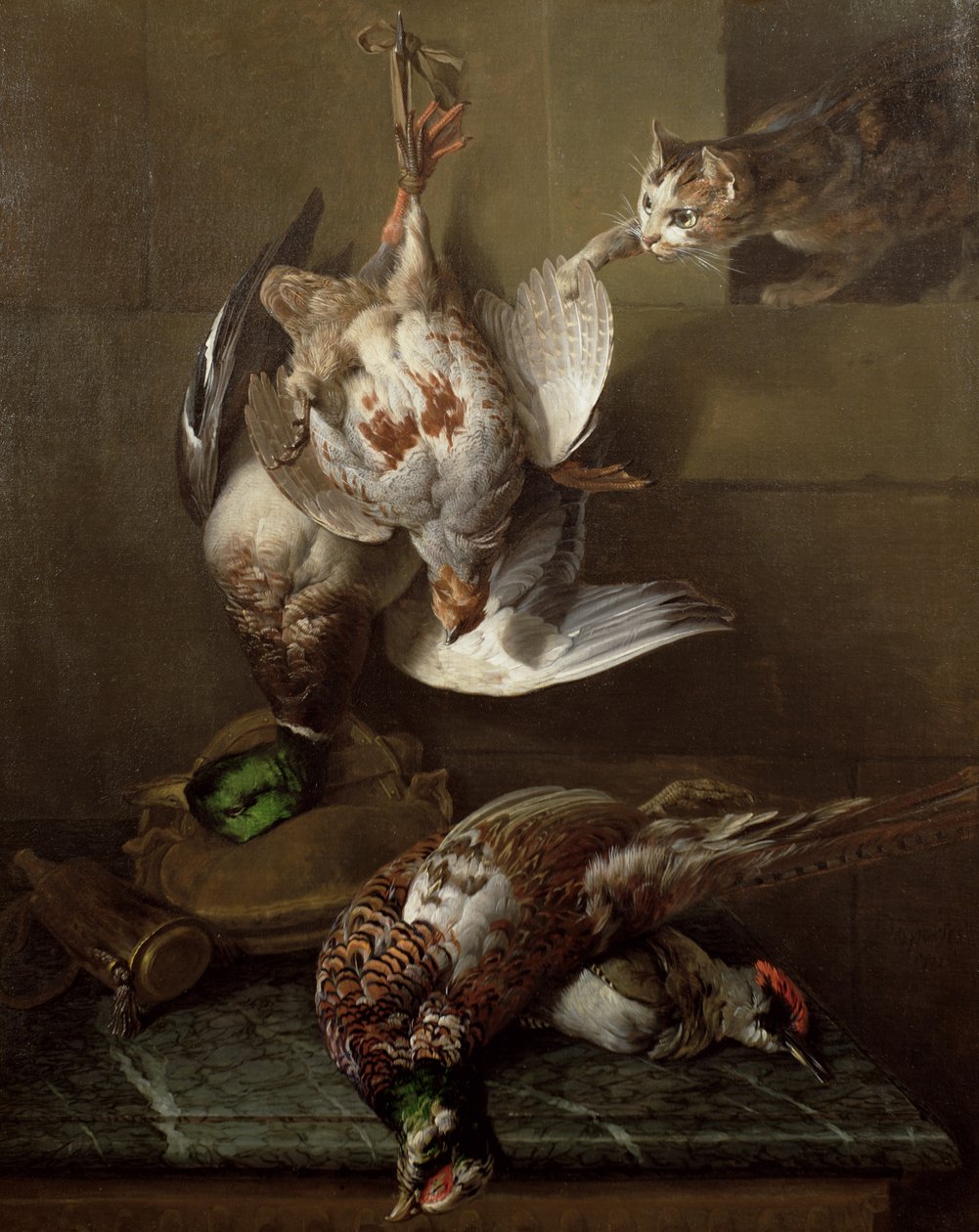 A Cat Attacking Dead Game (olja) (en i ett par, se även 40087) av Alexandre Francois Desportes