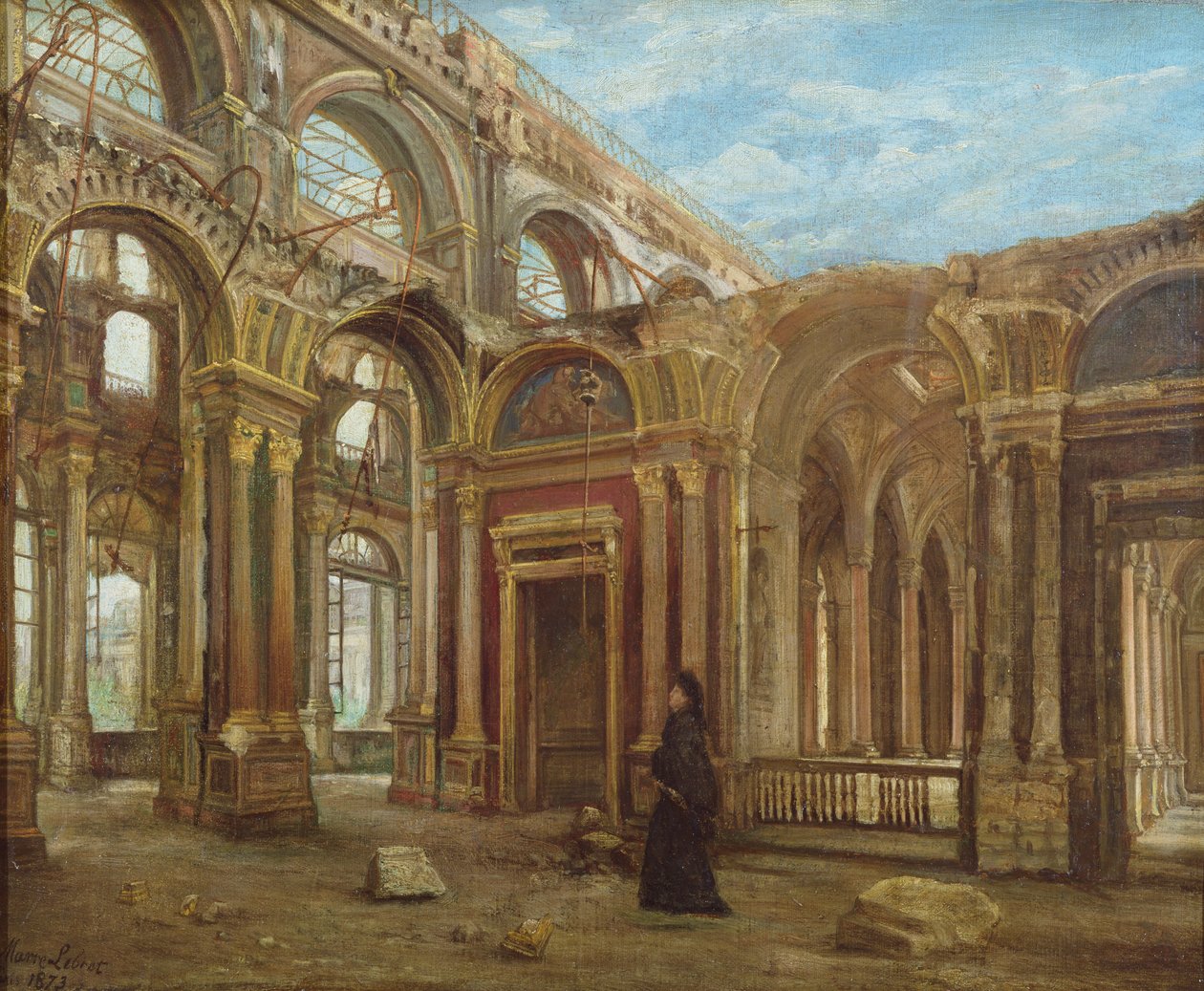 Tuilerierna efter Pariskommunen, 1871 av Alexandre Marre Lebrett