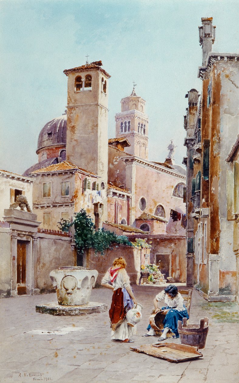 En Piazza i Venedig, 1901 (wc på papper) av Alexandre Nicolaievitch Roussoff