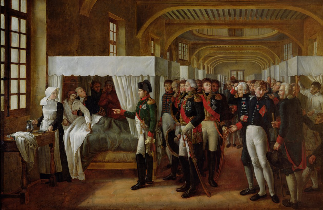 Napoleon besökte Invalides sjukhus den 11 februari 1808, 1809 av Alexandre Veron Bellecourt