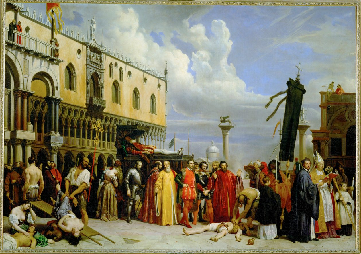 Begravningsceremoni för Tizian, som dog i Venedig under pesten 1576 - Begravningsceremoni för Tizian ... av Alexandre-Jean-Baptiste Hesse