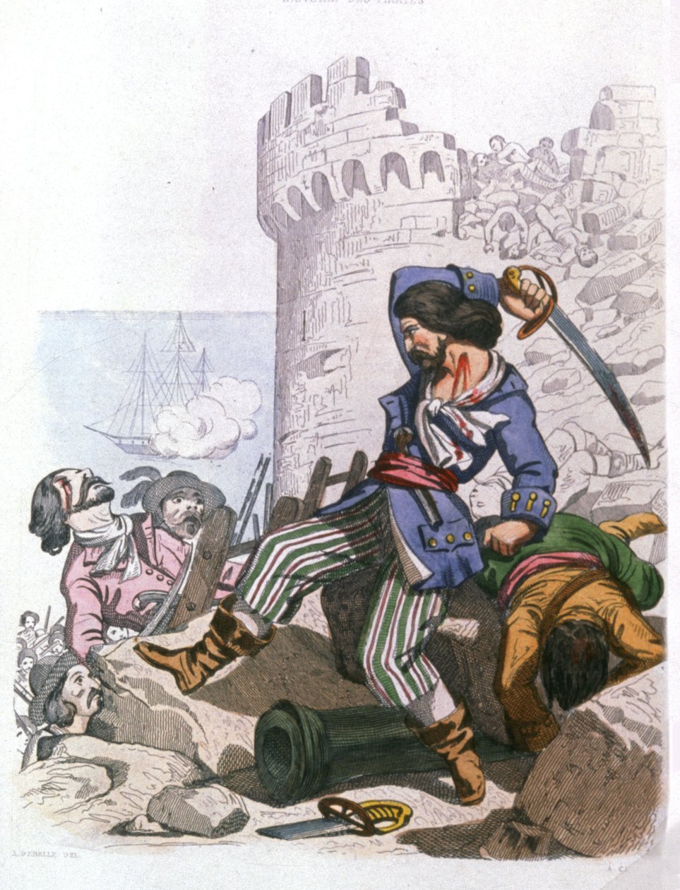 Grammont, fransk pirat, ca. 1850 (gravyr) av Alexandre (after) Debelle