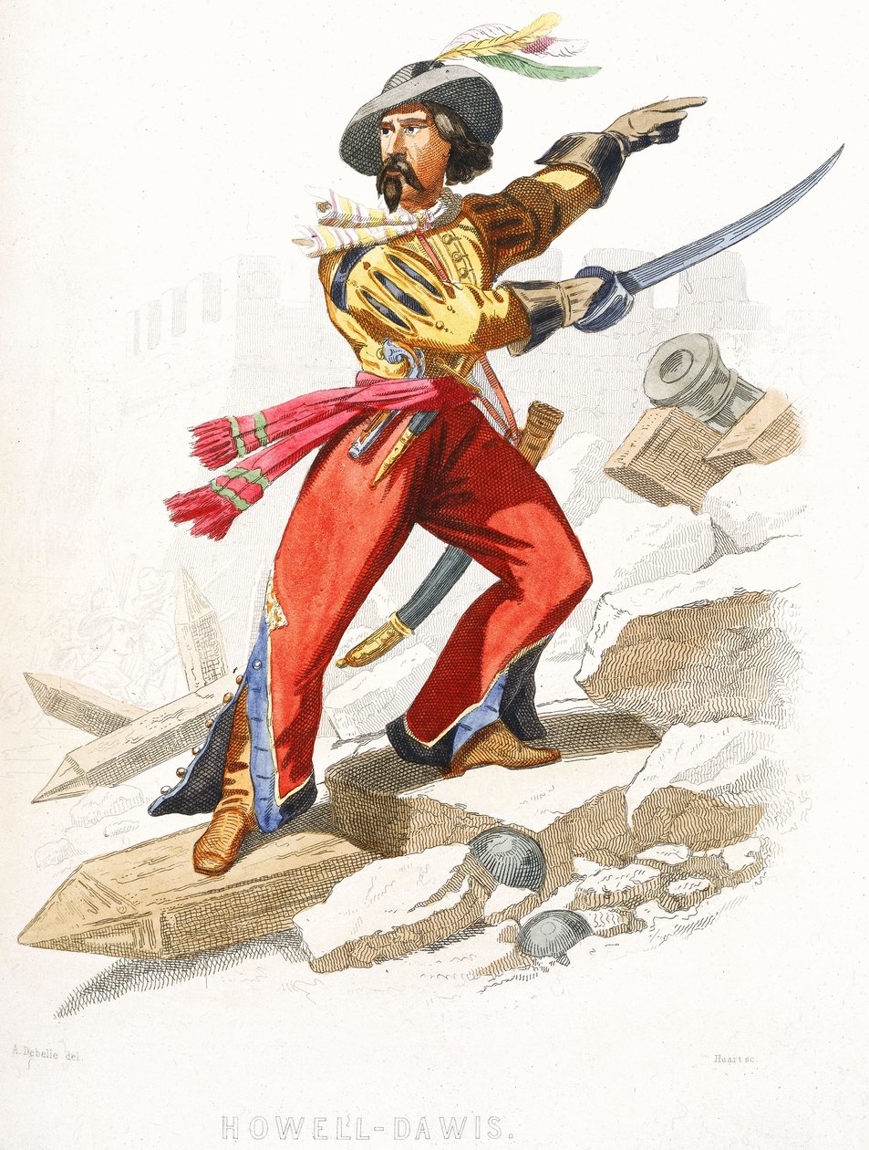 Den walesiske piraten Howell Davis, mitten av 1800-talet (kolorerad gravyr) av Alexandre (after) Debelle