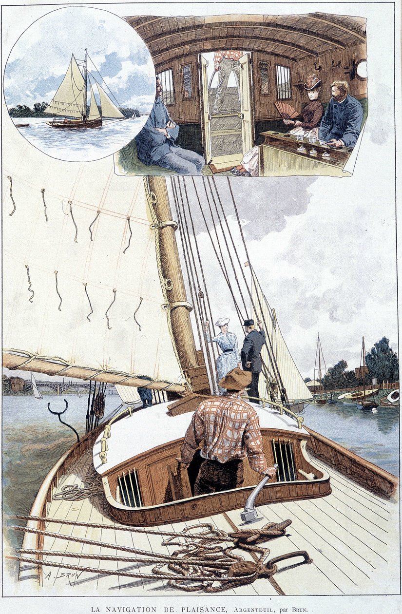Båtliv i Argenteuil - teckning av Brun av Alexandre Brun