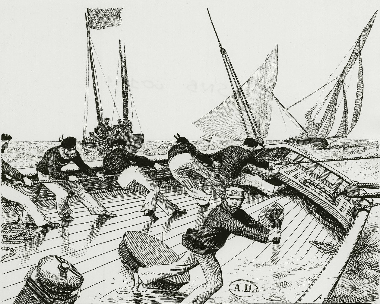 Segling: Le turn du Bateau-Buoée - teckning av A. Brun, Bibl. of the Arts deco. av Alexandre Brun