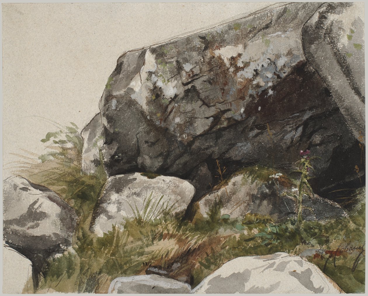 Klippigt landskap (akvarell med tusch och kol) av Alexandre Cabanel