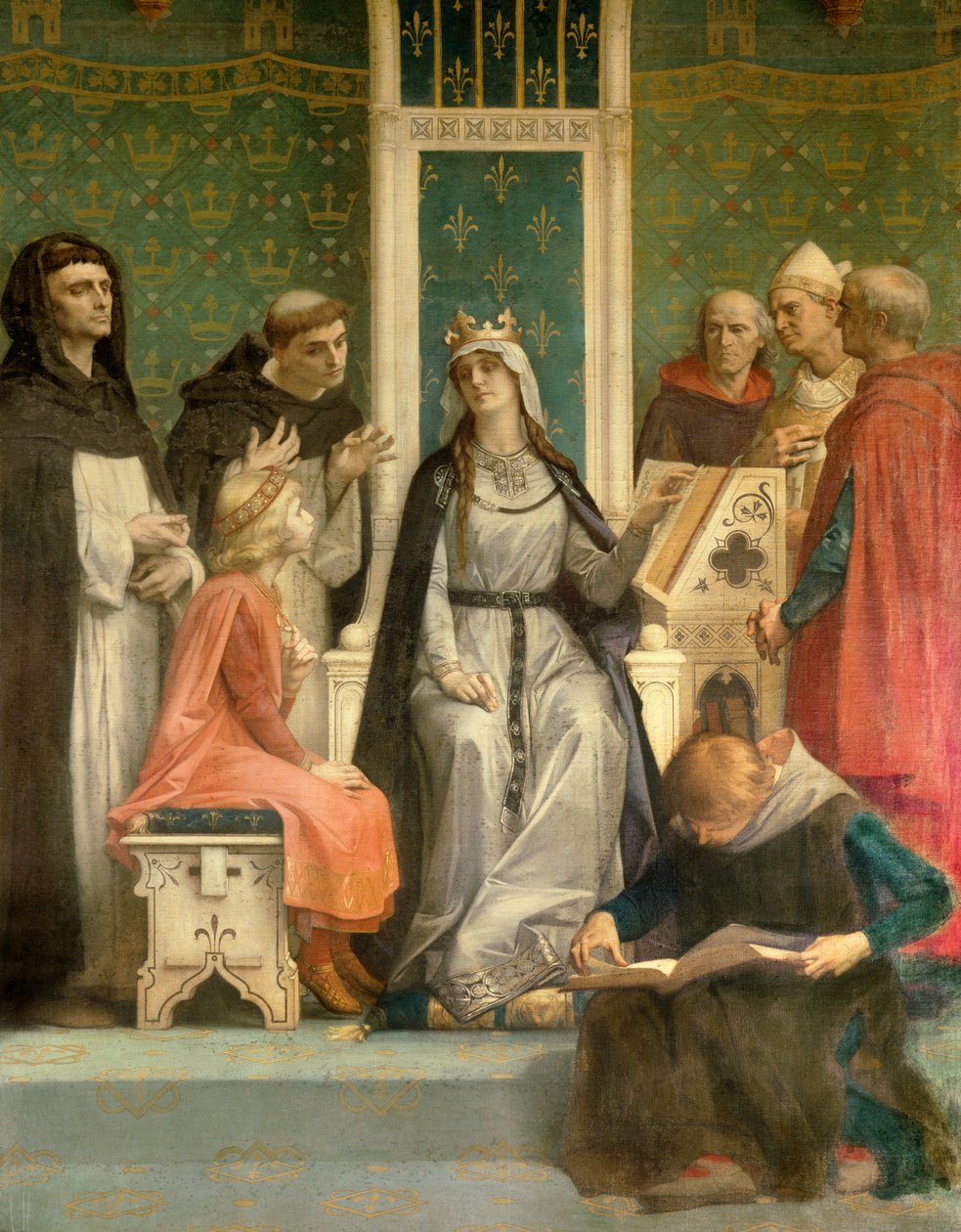 Den vita drottningen av Kastilien håller en föreläsning för den blivande kung Ludvig IX (Saint Louis) (1214-1270) barn Målning av Alexandre Cabanel (1823-1889) 1800-talets Paris, Pantheon av Alexandre Cabanel