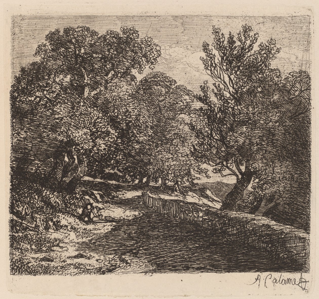 Man vilar vid en stenmur av Alexandre Calame