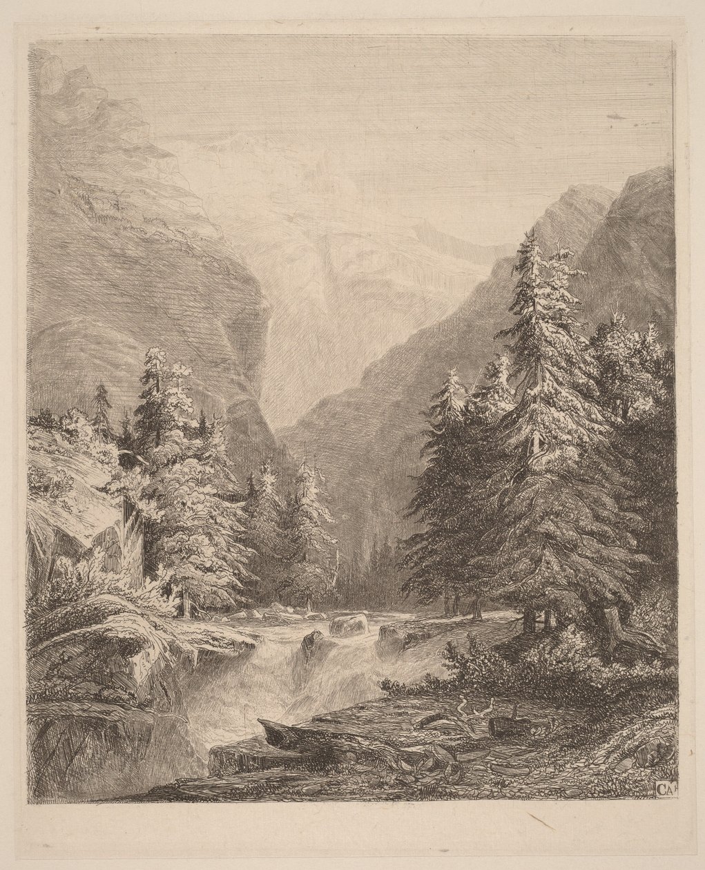 Bergsvattenfall av Alexandre Calame