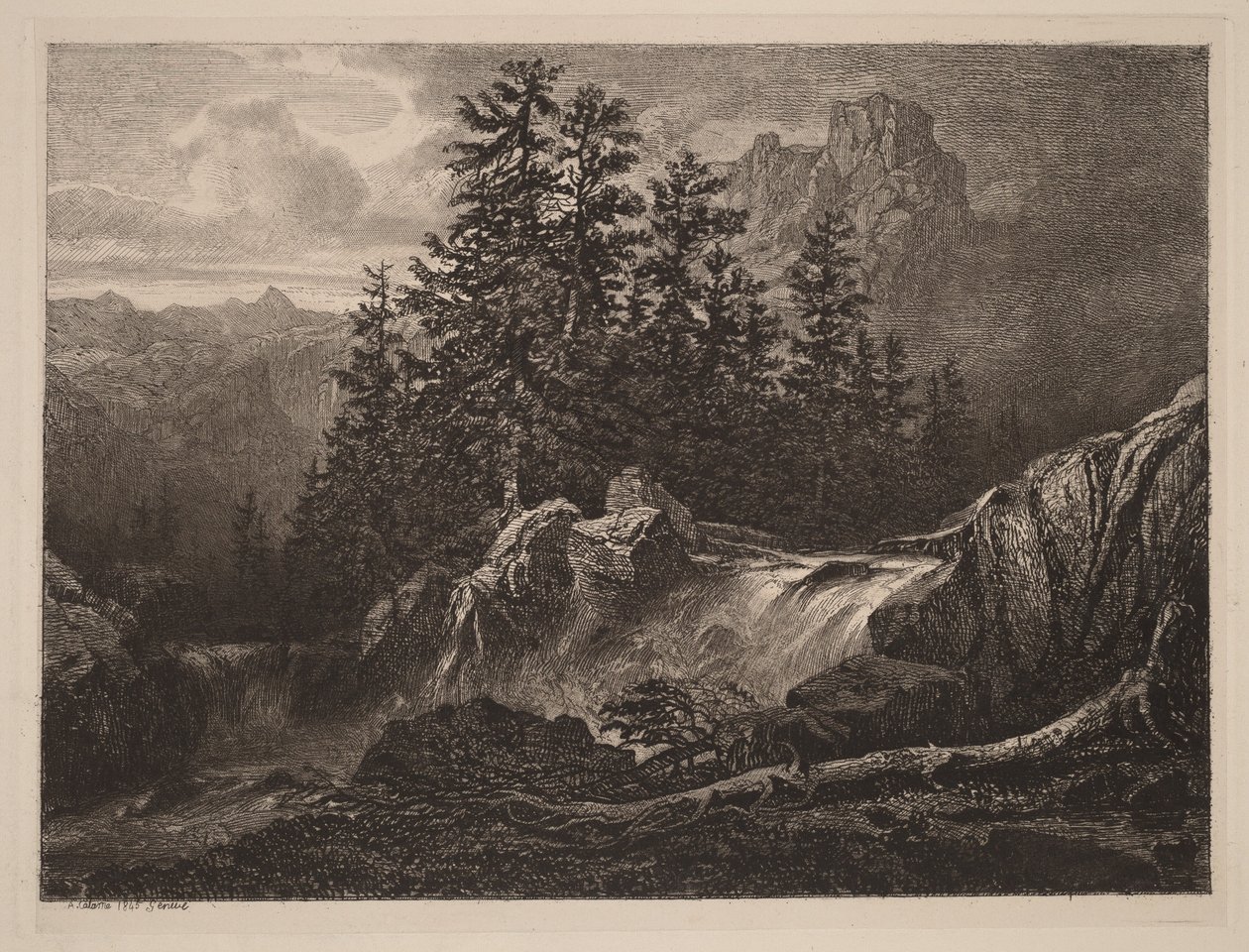 Bergsvattenfall av Alexandre Calame