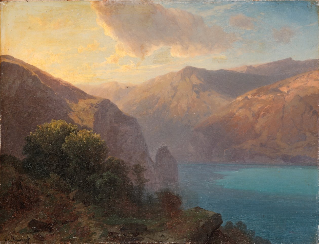 Près de Seelisberg: en vy av Lac de Lucerne sett från Seelisberg, Schweiz, 1862 av Alexandre Calame