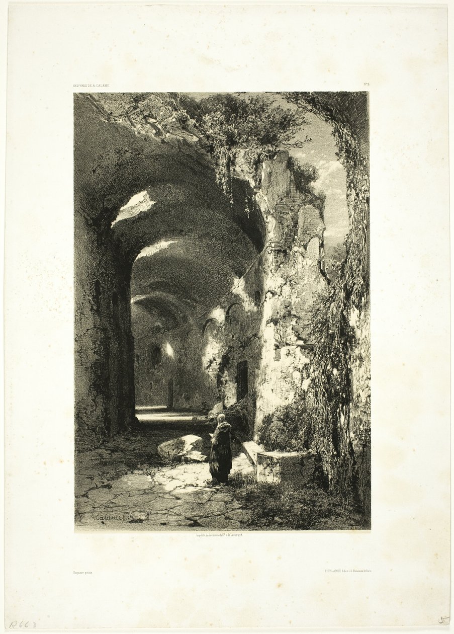 Ruin av en amfiteater vid Pouzzoles (Kungariket Neapel), skylt 9 från Oeuvres de A. Calame av Alexandre Calame